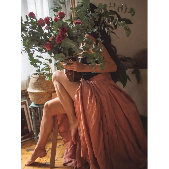 Linennaive Poppy 23 Elegant Pink Linen Maxi Skirt - Picture 1 of 11